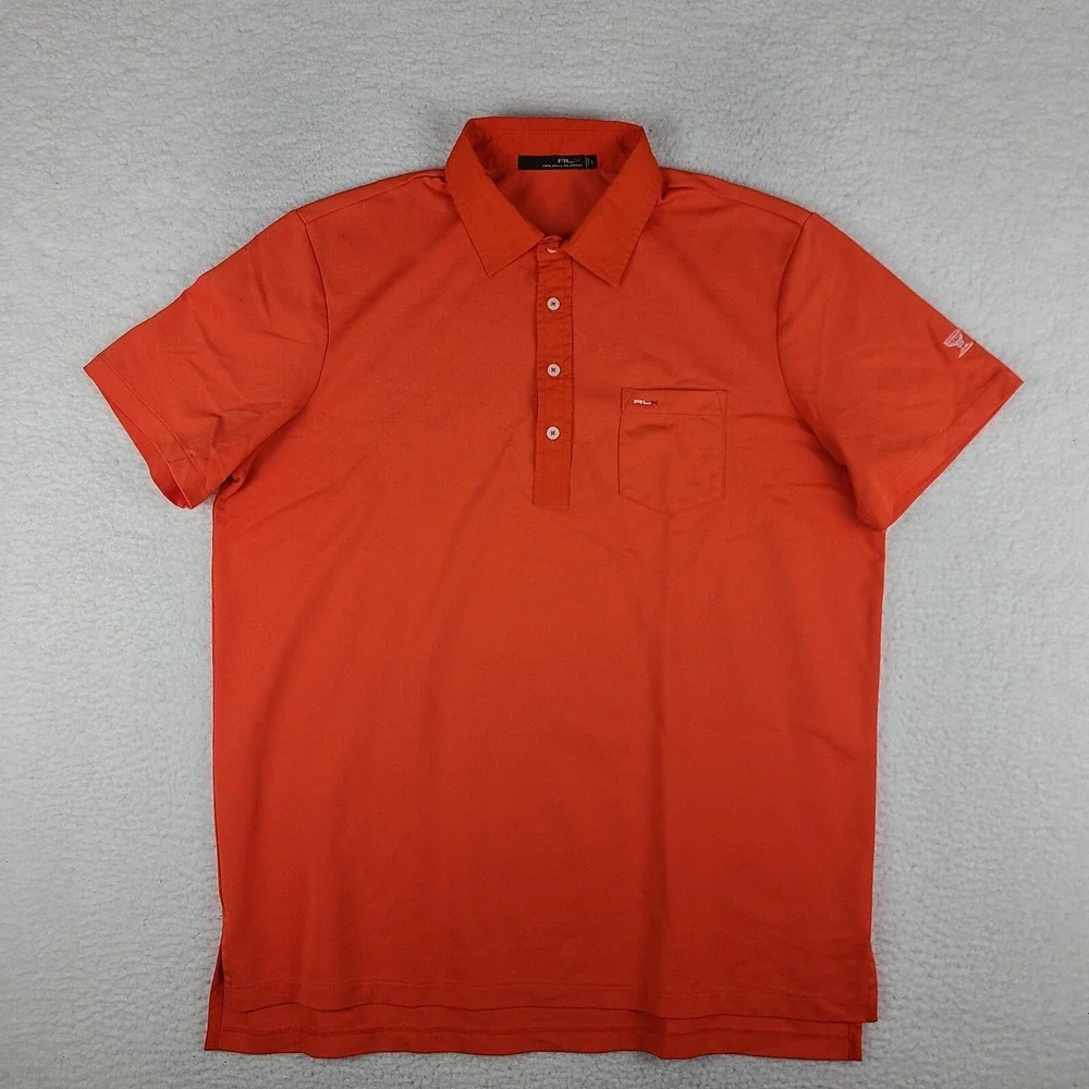 RLX Ralph Lauren‎ Polo Shirt Mens Large Dark Orange Performance Golf Pocket *